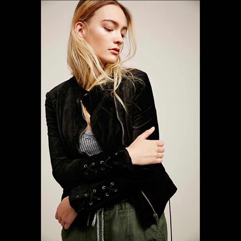 Free People Lacey Velvet Jacket in Black